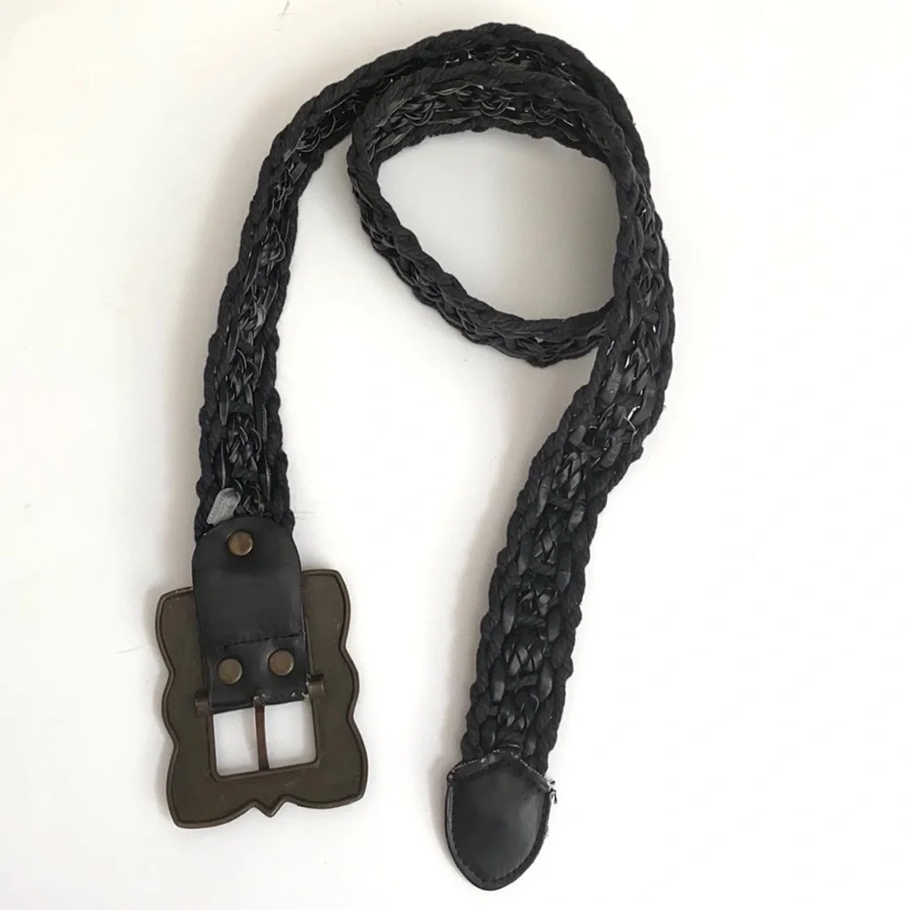 BoHo Black‎ woven belt with jeweled buckle